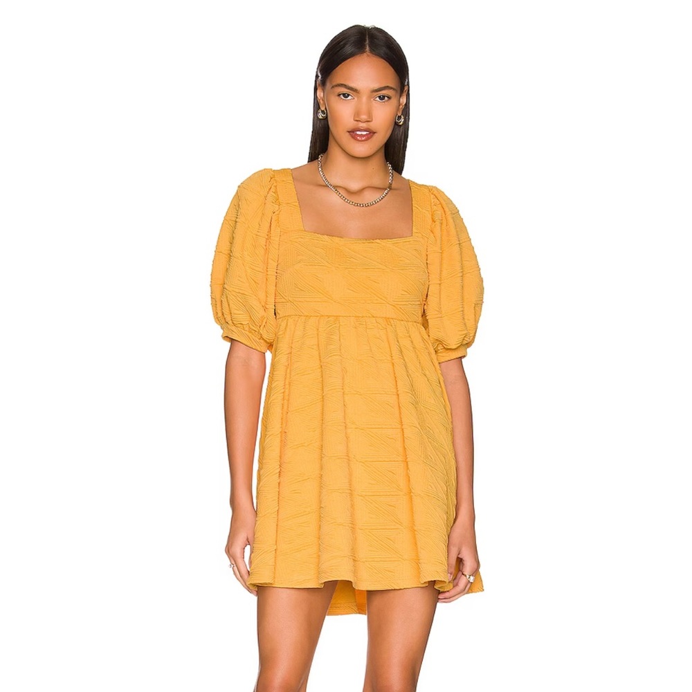 Free People Mustard Puff Sleeve Dress